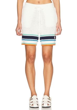 Casablanca Tennis Textured Short in Tennis Stripe - White. Size S (also in M, XS).
