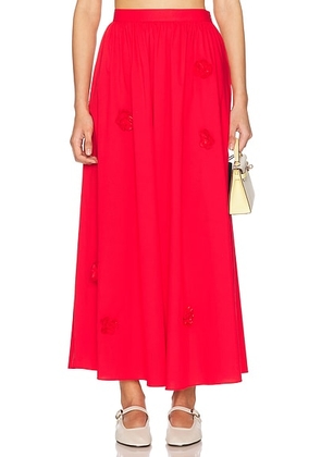 CAROLINE CONSTAS Marcheline Midi Skirt in High Risk Red - Red. Size S (also in XS, M).