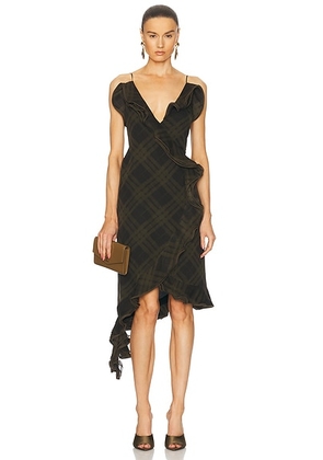 Burberry Asymmetric Midi Dress in Oil IP Check - Olive. Size 2 (also in 0, 4).