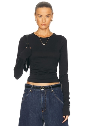 Eterne Fitted Crewneck Long Sleeve Top in Black - Black. Size M (also in L, S, XL, XS).
