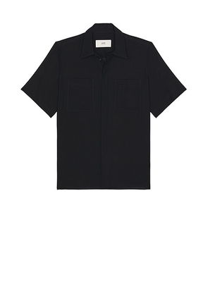 AMI Paris Short Sleeve Classic Shirt in Navy Blue - Navy. Size S (also in L, XL/1X).