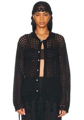 BODE Blossom Crochet Shirt in Black - Black. Size XS (also in S).