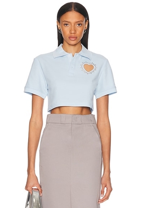 AREA Crystal Heart Cutout Cropped Polo Top in Baby Blue - Baby Blue. Size M (also in XS, S).