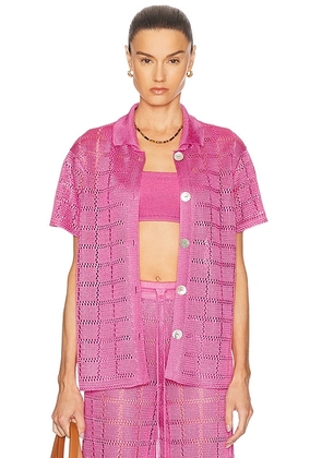 Calle Del Mar Short Sleeve Patchwork Shirt in Hibiscus - Pink. Size S (also in M).