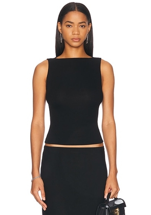 Enza Costa Silk Knit Sleeveless Boatneck Top in Black - Black. Size XL (also in L, M).