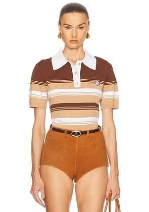 Casablanca Chicano Striped Polo Top in Beige & Brown - Brown. Size S (also in M, XS).