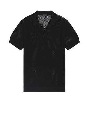 Club Monaco Textured Sweater Polo in Black & White - Black. Size M (also in L, XL/1X).