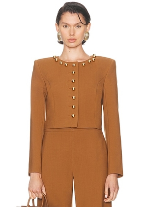 Carolina Herrera Collarless Cropped Jacket in Nutmeg - Brown. Size 2 (also in ).
