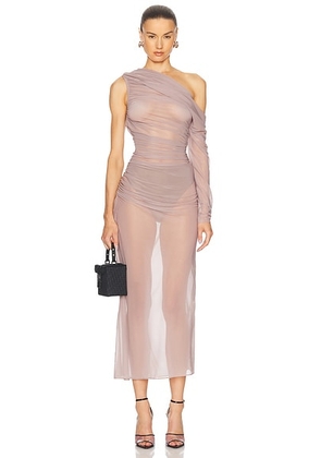 Atlein One Sleeve Draped Long Dress in Aube - Grey. Size 38 (also in 36).