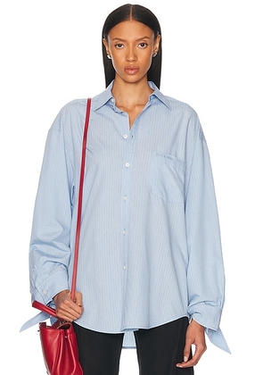 Balenciaga Knotted Cuff Blouse in Sky Blue & White - Blue. Size 3 (also in 2, 4).