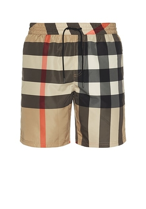 Burberry Check Swim Shorts in Archive Beige Check - Brown. Size M (also in S, L, XL/1X).