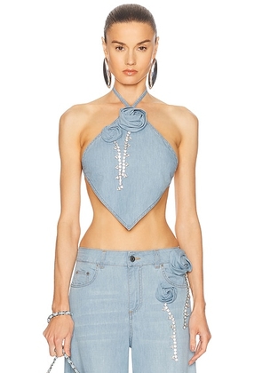 AREA Crystal Rosette Handkerchief Top in Super Light Blue - Blue. Size S (also in XS, M).