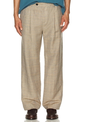 Corridor Plaid Linen Pleated Trouser in Natural - Brown. Size 34 (also in ).