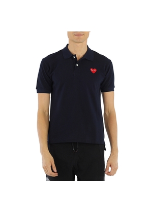 Comme Des Garcons Embroidered Red Heart Polo Shirt In Navy
