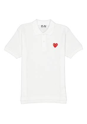 Comme Des Garcons Embroidered Red Heart Polo Shirt In White