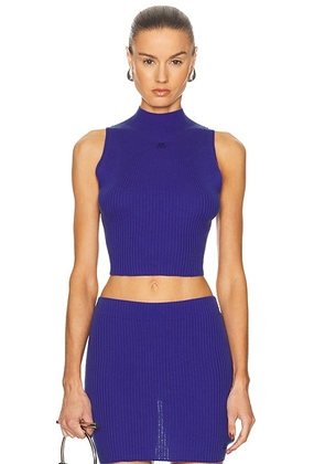 Courreges Mock Neck Light Rib Top in Saphir - Blue. Size M (also in S, L).