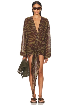 THE ATTICO Zebra Printed Mini Dress in Dark Green & Dark Brown - Army. Size 42 (also in ).