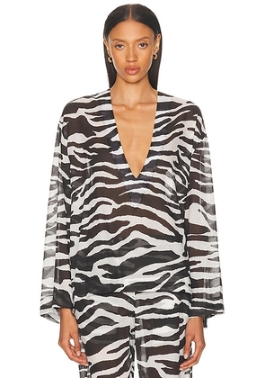 THE ATTICO Zebra Printed Top in White & Black - White,Black. Size 40 (also in 36, 38, 42).