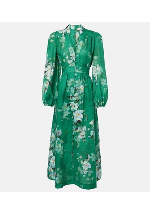 Zimmermann Everley Plunge floral linen midi dress
