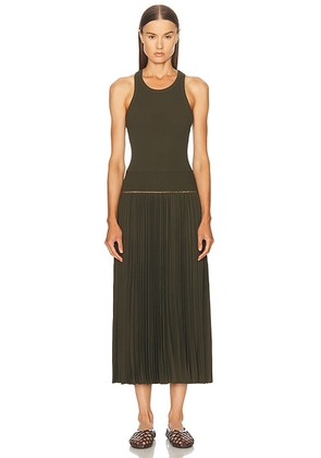 ALAÃA Pleated Dress in Olive - Olive. Size 36 (also in 38, 40, 34).