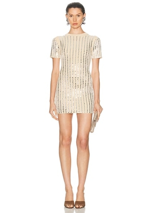 David Koma All Over Rhinestone Mini Dress in Beige & Silver - Beige. Size M (also in XS, S, L).