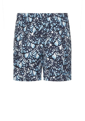 McQueen Feather Print Swim Short in Navy & Sky Blue - Blue. Size M (also in L, S).