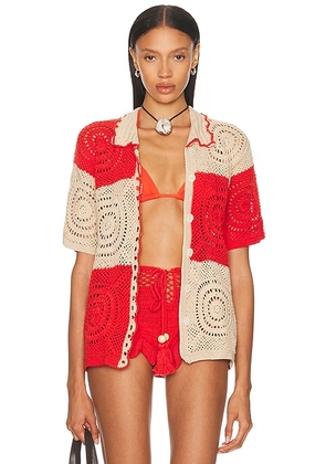 Eliou Kaleo Button Down Top in Red - Red,Tan. Size M (also in XS, S, L).