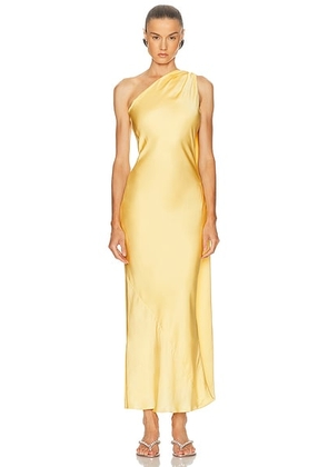 Alejandra Alonso Rojas One Shoulder Dress With Cape in Light Gold - Yellow. Size 0 (also in 2, 4, 6).