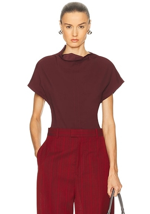 Bottega Veneta Short Sleeve Blouse in Black Cherry - Wine. Size 40 (also in 34).