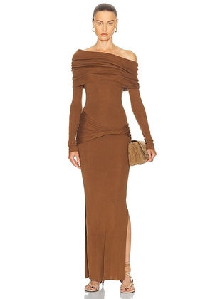 Aya Muse Off Shoulder Maxi Dress in Chocolate - Brown. Size XS (also in M, S).