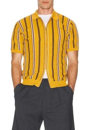 Beams Plus Zip Knit Stripe in Mustard - Yellow. Size L (also in S).