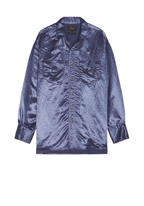 Beams Plus Western Shirt Broken Nylon Satin in Navy - Blue. Size XL (also in ).