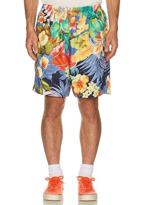 Beams Plus Gym Shorts Tropical Pattern Print in Navy - Blue. Size S (also in L).