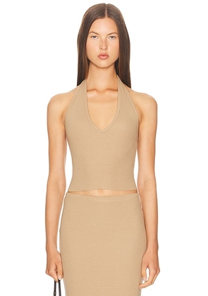 Eterne Halter Top in Taupe - Taupe. Size M (also in L, XL).