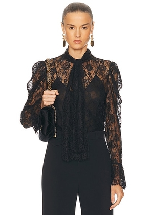 Chloe Jacquard Flower Lace Blouse in Black - Black. Size 40 (also in 36, 38).
