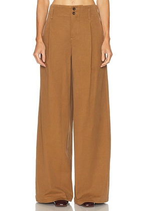 Chloe Cotton Canvas Wide Leg Pant in Mustard Brown - Brown. Size 42 (also in 36).