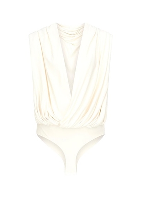 ALAÃA ALAÎªA Hooded Bodysuit in Panna Cotta - Cream. Size 38 (also in 44).