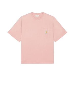 Carhartt WIP Hudson Pocket T-Shirt in Chalk Wash Daphne - Pink. Size XL (also in L).