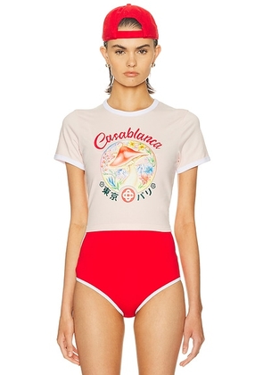 Casablanca Baby Tee in Mushroom Emblem - Blush. Size XS (also in S).