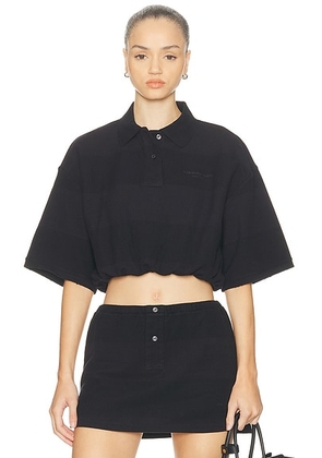 Alexander Wang Deconstructed Polo Shirt in Black Overdyed Stripe - Black. Size M (also in XS, L).