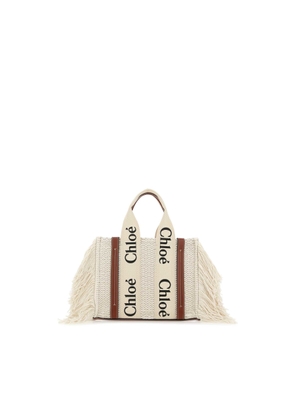 Chloé Ivory Fabric Small Woody Shopping Bag