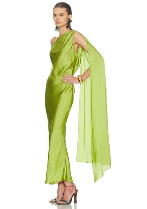 Alejandra Alonso Rojas for FWRD One Shoulder Dress With Cape in Olive Green - Green. Size 4 (also in 0, 6).