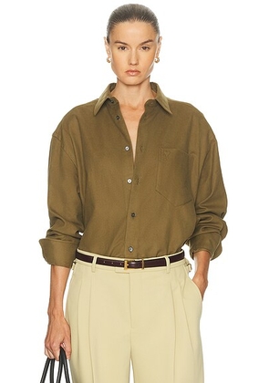 AMI Paris Boxy Button Up Top in Bronze - Olive. Size S (also in ).