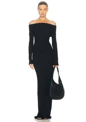 Eterne Long Sleeve Off-Shoulder Butter Rib Maxi Dress in Black - Black. Size M (also in L, S, XL, XS).