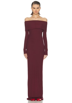 Eterne Long Sleeve Off-Shoulder Butter Rib Maxi Dress in Oxblood - Burgundy. Size S (also in L).
