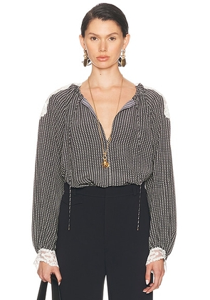 Chloe Geometric Crepe De Chine Blouse in Black & White - Black. Size 36 (also in 34, 38, 40).