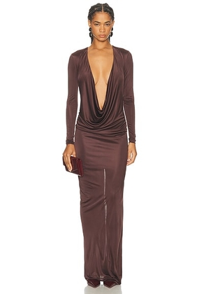 Atlein Plunge Neck Long Dress in Ebene - Brown. Size 38 (also in 34, 36, 40).