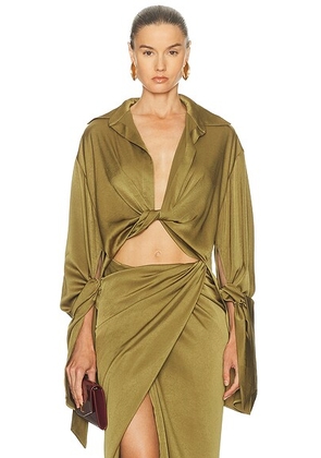 Atlein Draped Cropped Shirt in Vert Militaire - Olive. Size 40 (also in ).