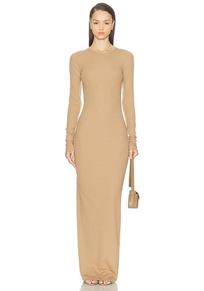 Eterne Long Sleeve Crewneck Maxi Dress in Taupe - Taupe. Size M (also in L, S, XL, XS).