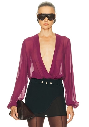 THE ATTICO Deep V Blouse in Plum - Burgundy. Size 38 (also in 40, 42).